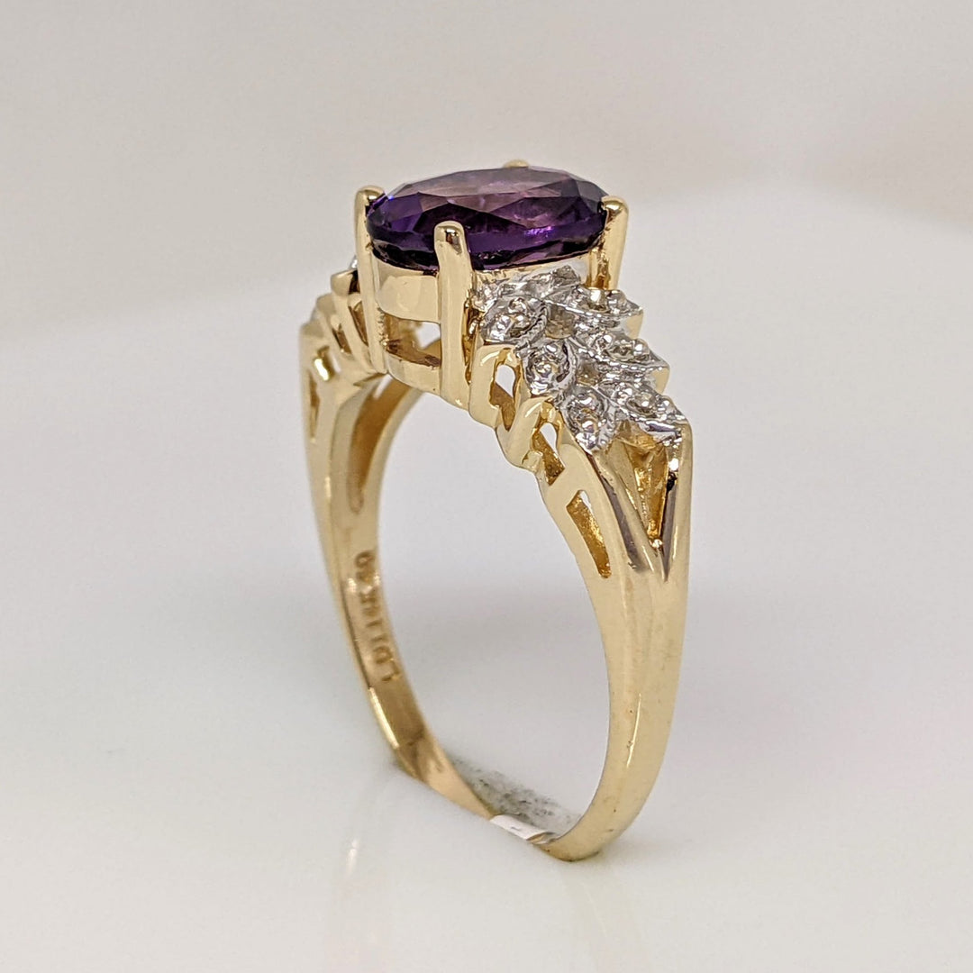 14K AMETHYST OVAL 7X9WITH (6) MELEE ESTATE RING 4.2 GRAMS