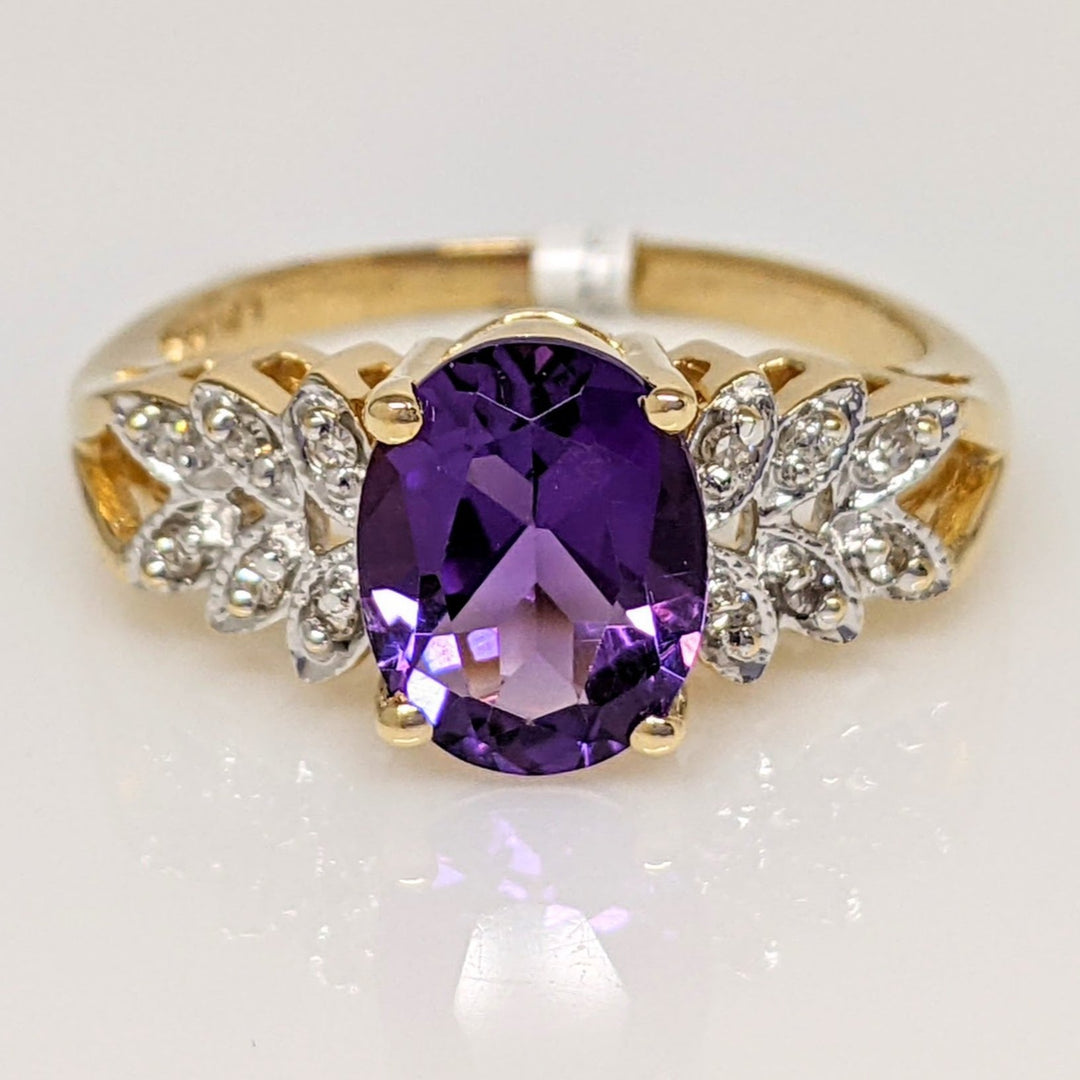 14K AMETHYST OVAL 7X9WITH (6) MELEE ESTATE RING 4.2 GRAMS