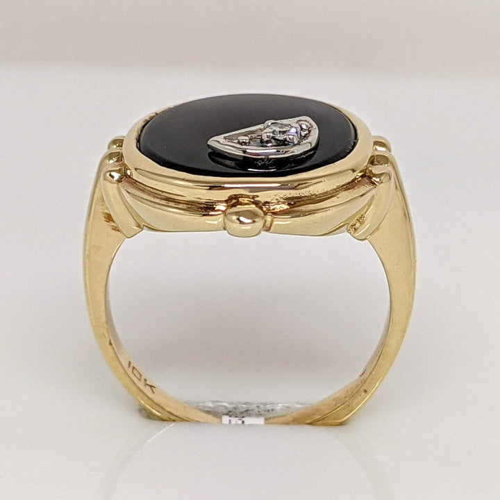 10K ONYX OVAL 11X13 WITH HALF MOON AND MELEE ESTATE RING 3.6 GRAMS