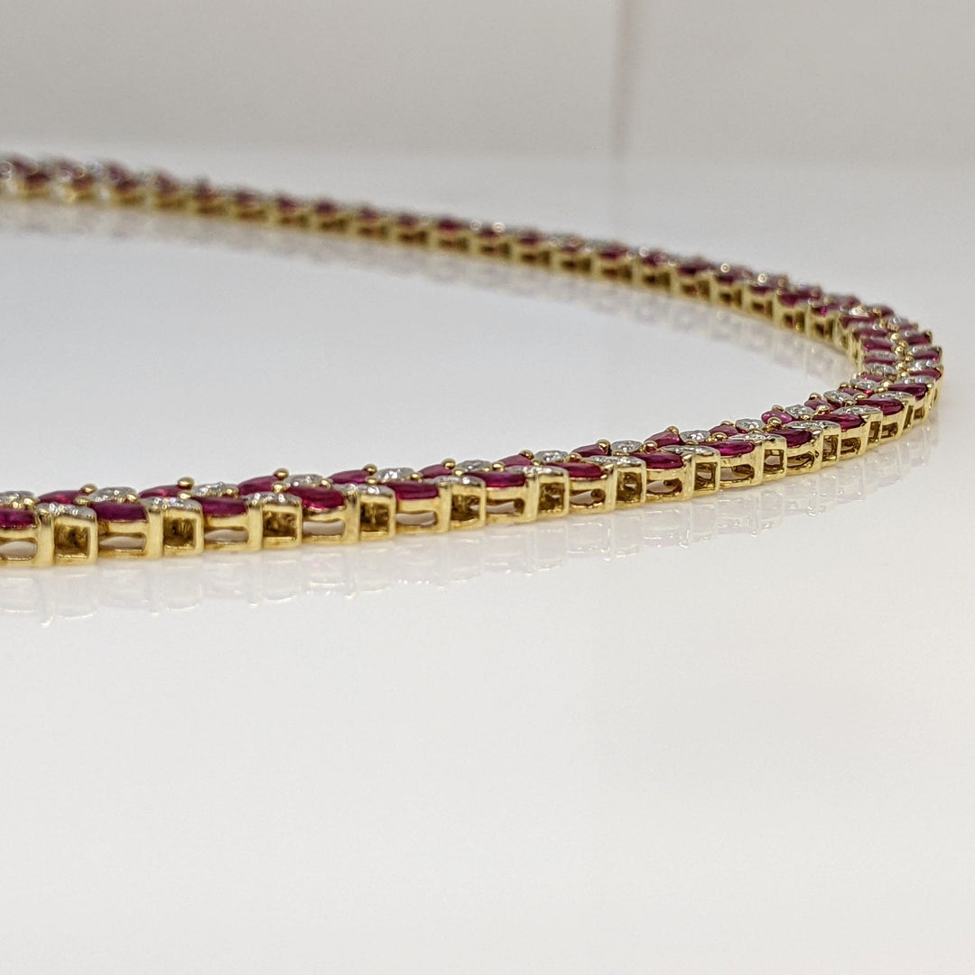 18K SYNTHETIC RUBY MARQUISE 2X3.7 (168) WITH .48DTW ESTATE NECKLACE 37.8 GRAMS