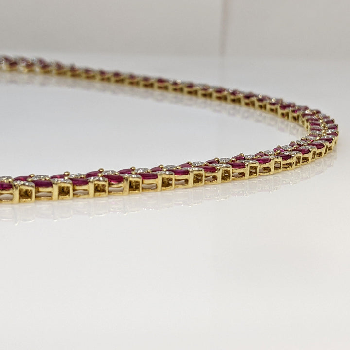 18K SYNTHETIC RUBY MARQUISE 2X3.7 (168) WITH .48 DIAMOND TOTAL WEIGHT ESTATE NECKLACE 37.8 GRAMS