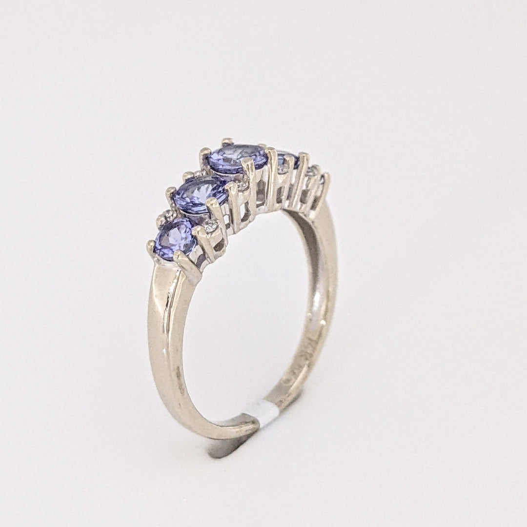 14K WHITE TANZANITE ROUND (5) 4.5MM WITH (8) MELEE ESTATE RING 3.1 GRAMS