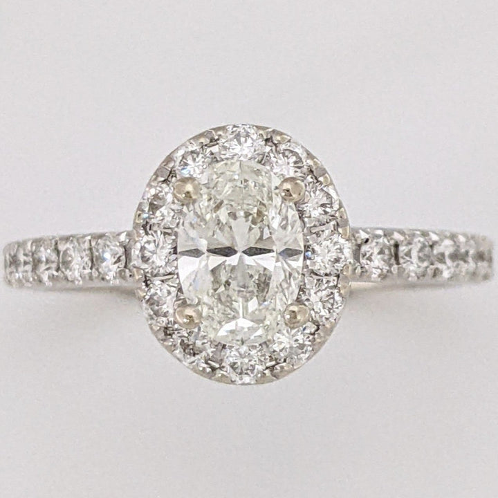 14K WHITE 1.38 CARAT TOTAL WEIGHT SI1 I DIAMOND OVAL WITH (54) ROUND HALO ESTATE RING 3.6 GRAMS