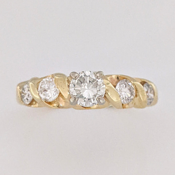 14K .63CT SI2-I1 I-J DIAMOND ROUND (5) SWIRL SIDES ESTATE RING 2.9 GRAMS