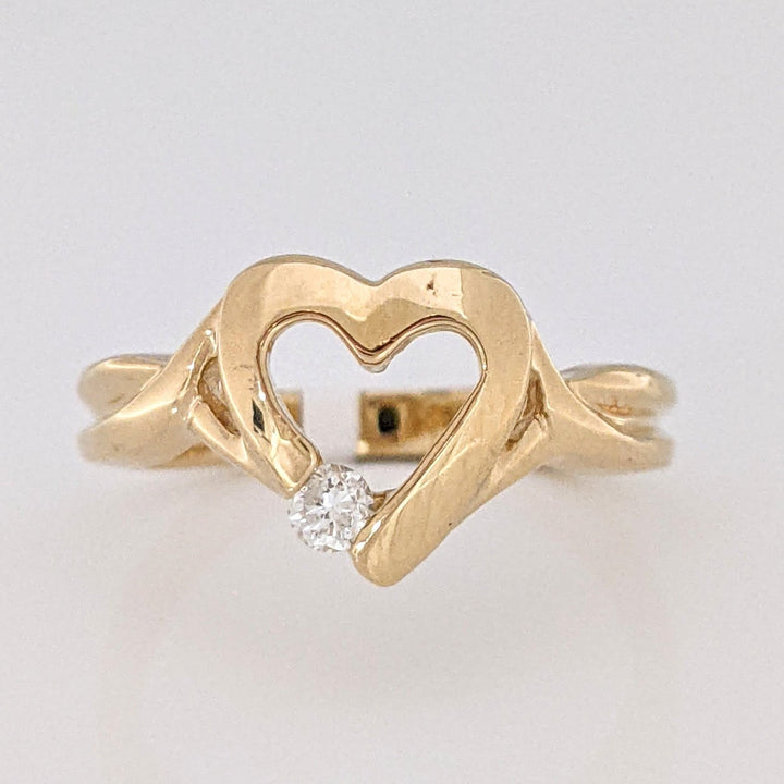 14K .05CT DIAMOND ROUND OPEN HEART RING ESTATE DIAMOND RING 2.9 GRAMS