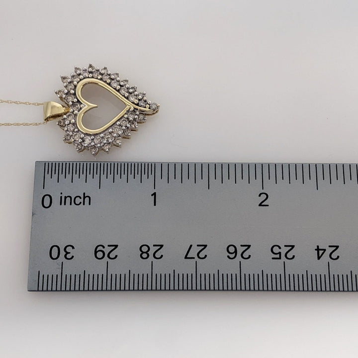 10K .85CTW I1 M DIAMOND ROUND (39) ESTATE HEART PENDANT & CHAIN 4.6 GRAMS