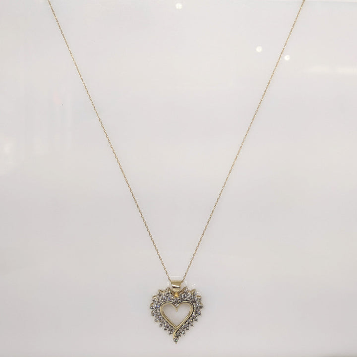 10K .85CTW I1 M DIAMOND ROUND (39) ESTATE HEART PENDANT & CHAIN 4.6 GRAMS