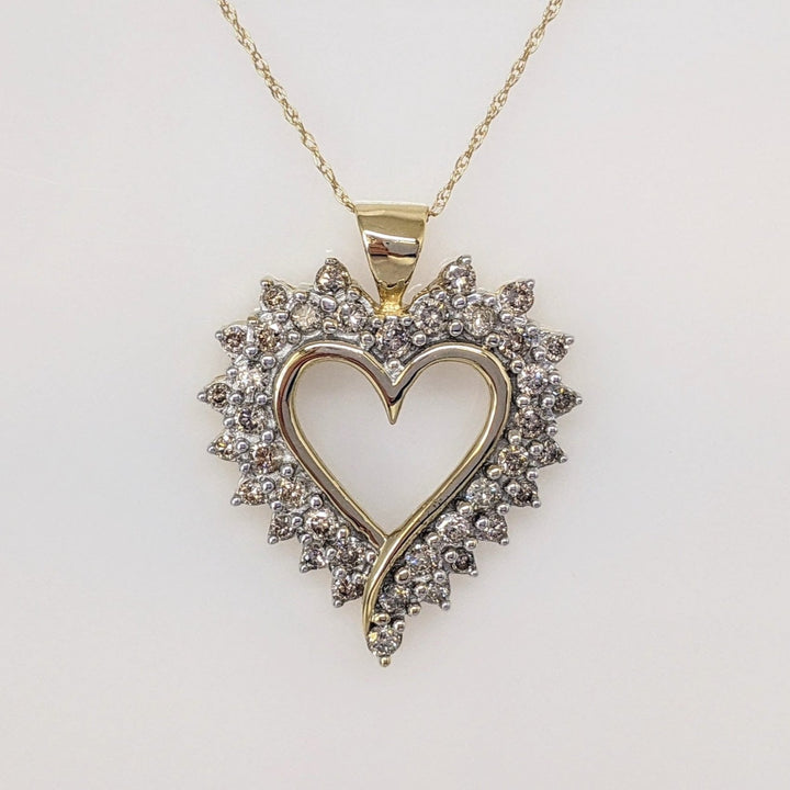 10K .85CTW I1 M DIAMOND ROUND (39) ESTATE HEART PENDANT & CHAIN 4.6 GRAMS