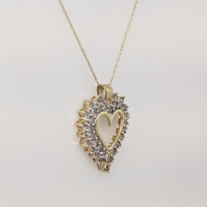 10K .85CTW I1 M DIAMOND ROUND (39) ESTATE HEART PENDANT & CHAIN 4.6 GRAMS