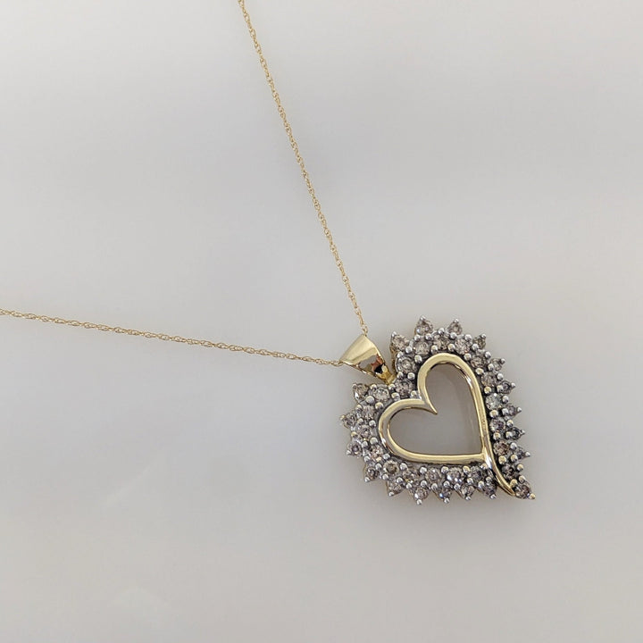 10K .85CTW I1 M DIAMOND ROUND (39) ESTATE HEART PENDANT & CHAIN 4.6 GRAMS