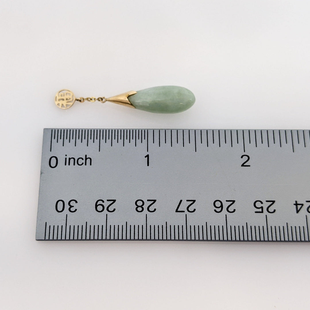 14K JADE DROP DANGLE ESTATE EARRINGS 4.4 GRAMS