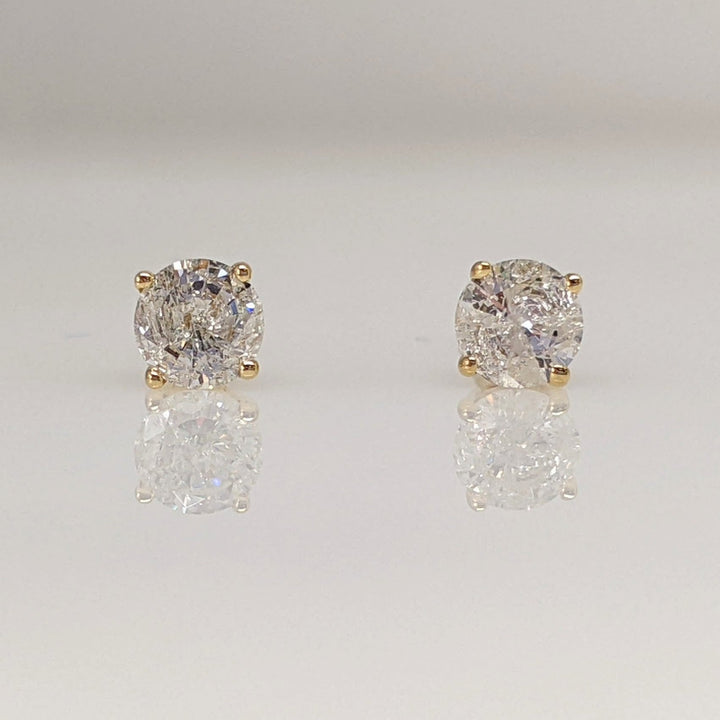 14K .44CTW I2 J DIAMOND ROUND (2) ESTATE STUD EARRINGS 0.6 GRAMS