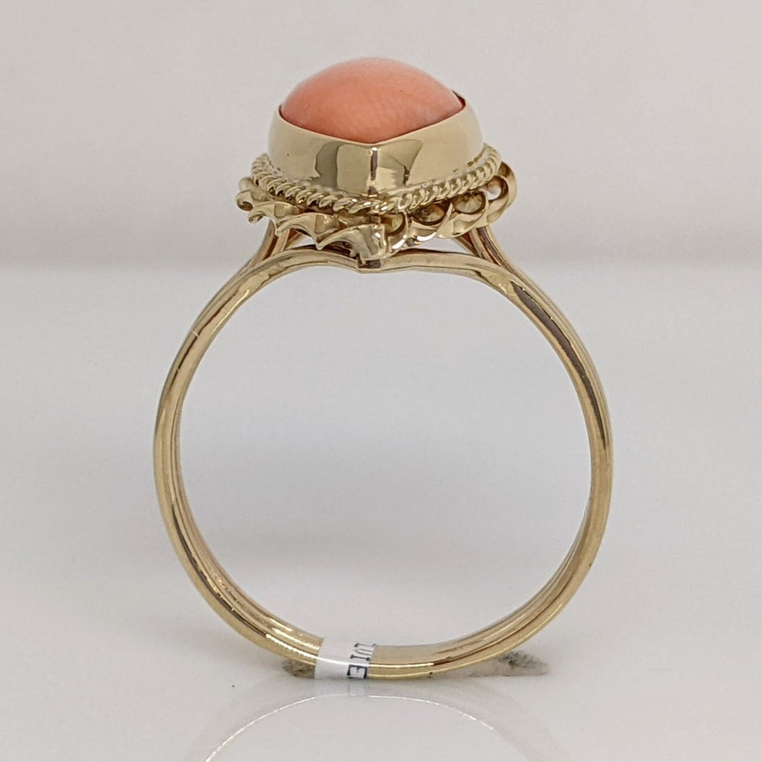 14K CORAL MARQUISE 7.5X18 WITH GOLD TRIM ESTATE RING 3.5 GRAMS