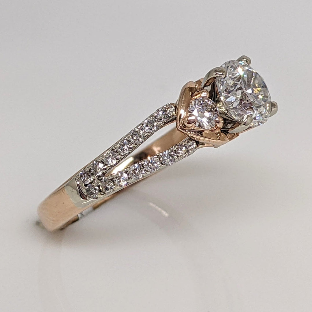 14K ROSE/ WHITE  1.53CTW I1 G DIAMOND ROUND (33) SPLIT SHANK ESTATE RING 4.1 GRAMS