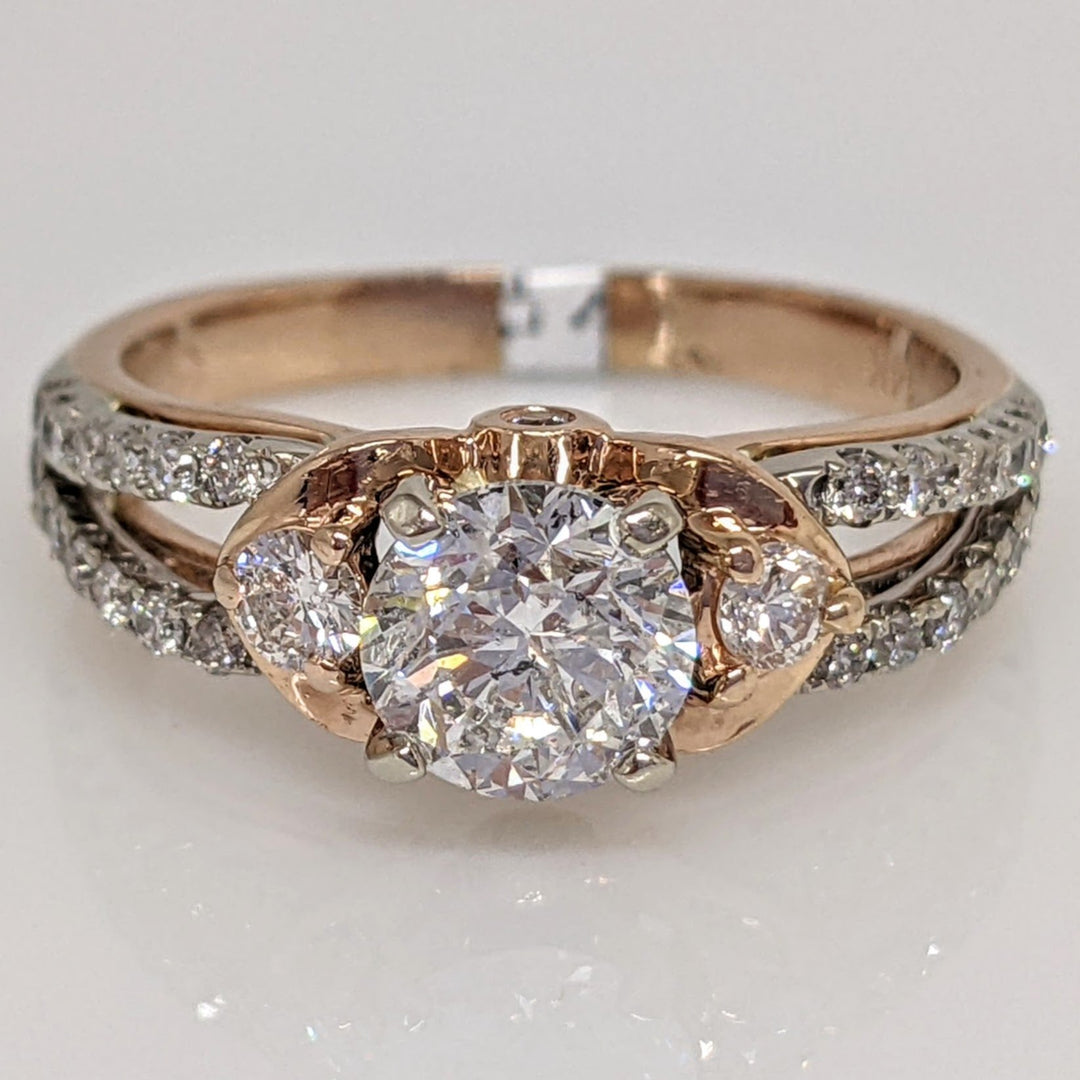 14K ROSE/ WHITE  1.53CTW I1 G DIAMOND ROUND (33) SPLIT SHANK ESTATE RING 4.1 GRAMS