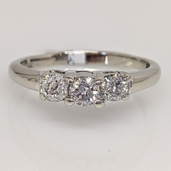 14K WHITE .47CTW I1 G DIAMOND ROUND (3) ESTATE TRINITY RING 2.2 GRAMS