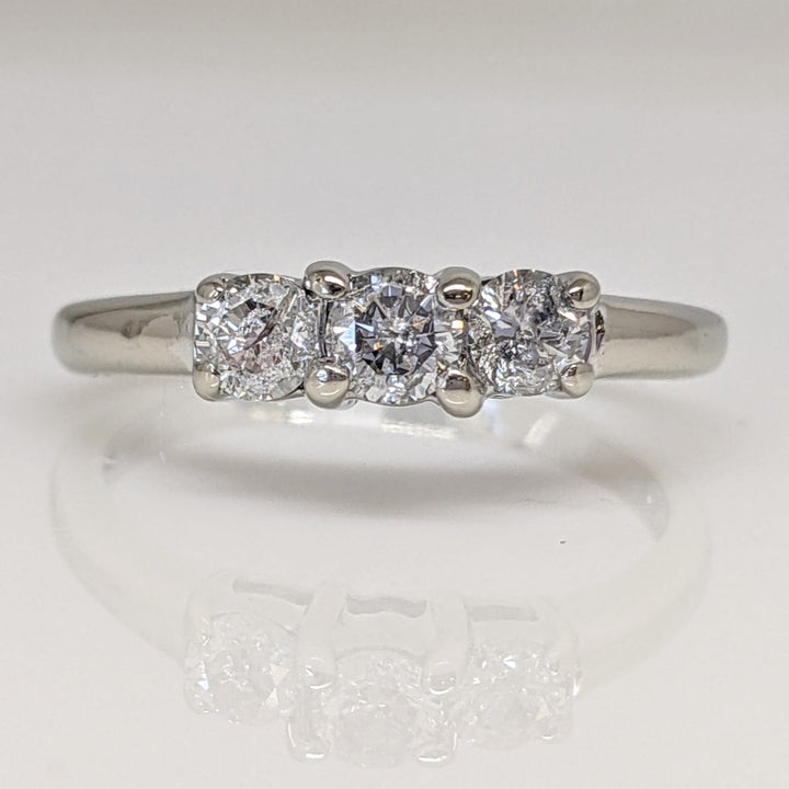 14K WHITE .47CTW I1 G DIAMOND ROUND (3) ESTATE TRINITY RING 2.2 GRAMS