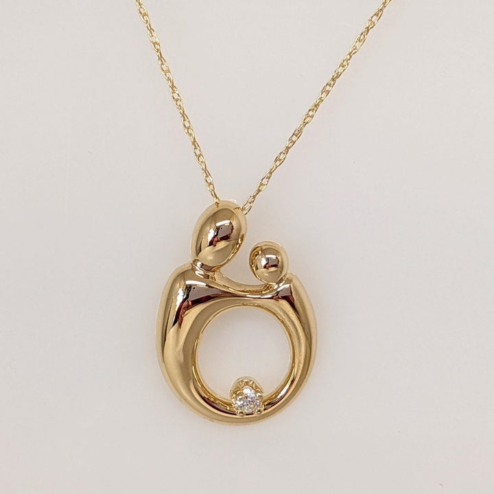 14K MOTHER/CHILD DIAMOND ROUND MELEE ESTATE PENDANT 3.3 GRAMS