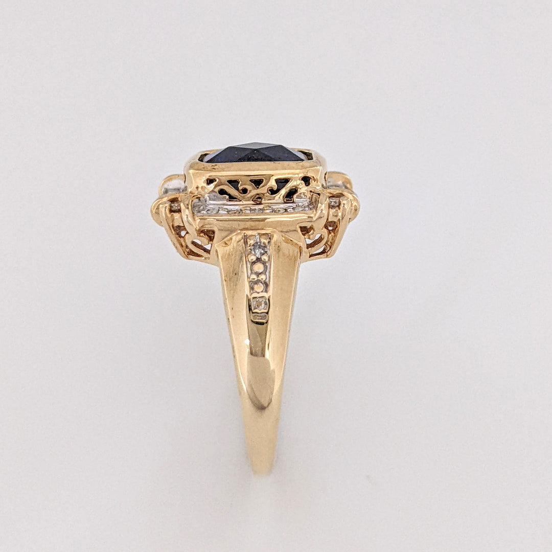 10K LAB-CREATED SAPPHIRE EMERALD CUT 6.5X8.5 WITH .16DTW ESTATE RING 5.2 GRAMS