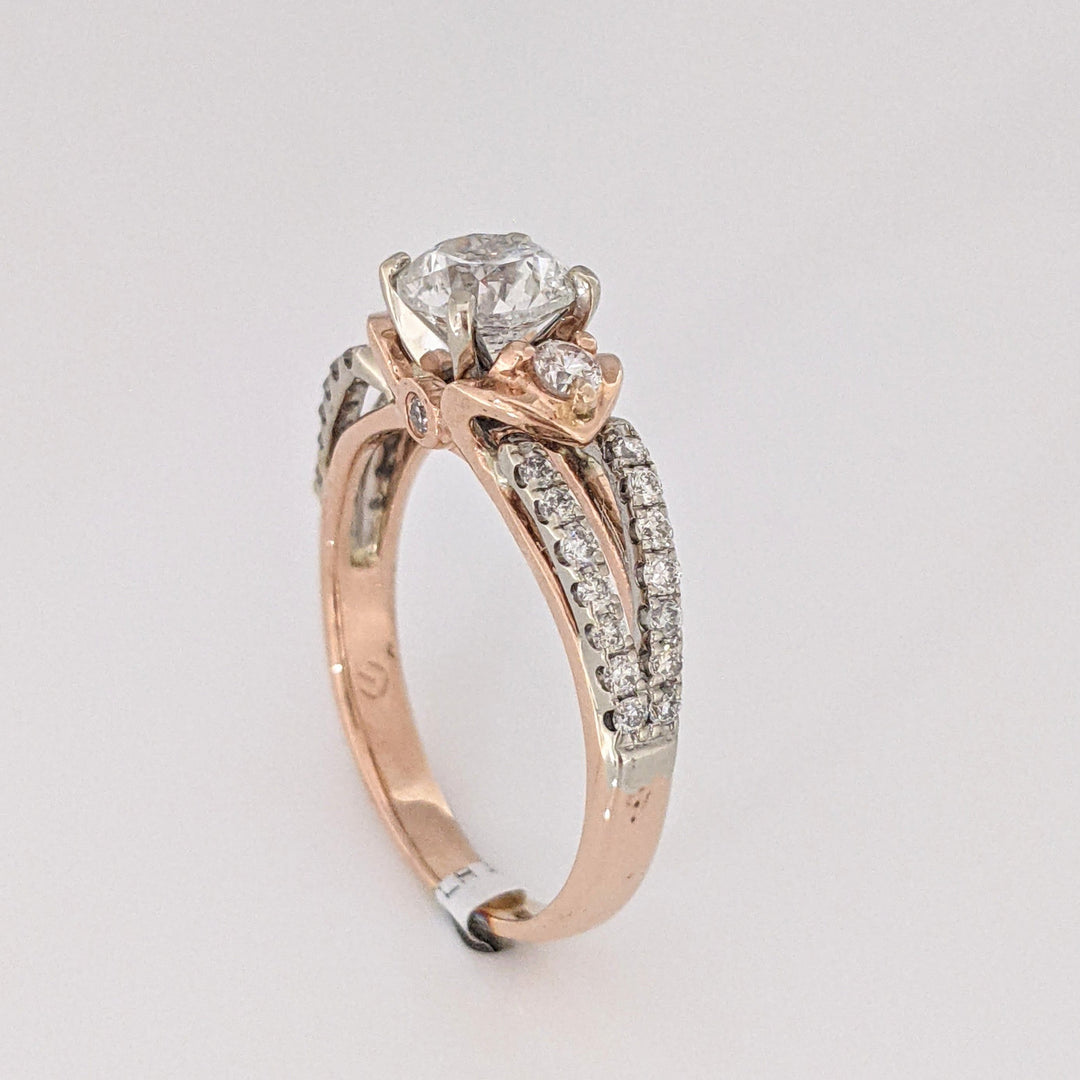 14K ROSE/ WHITE  1.53CTW I1 G DIAMOND ROUND (33) SPLIT SHANK ESTATE RING 4.1 GRAMS