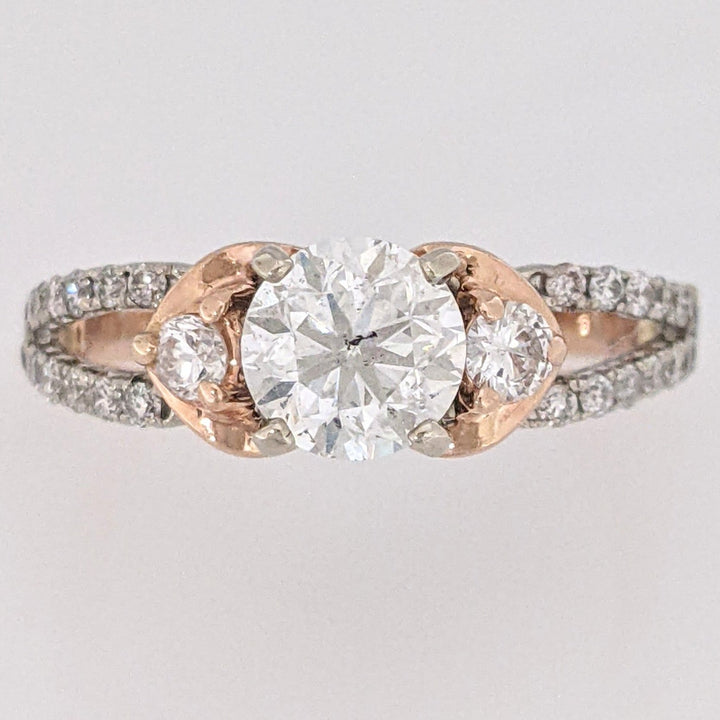 14K ROSE/ WHITE  1.53CTW I1 G DIAMOND ROUND (33) SPLIT SHANK ESTATE RING 4.1 GRAMS