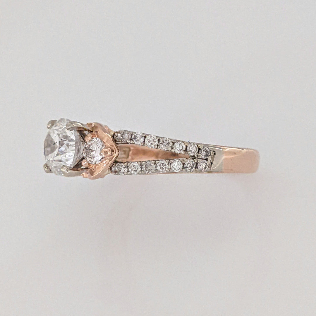 14K ROSE/ WHITE  1.53CTW I1 G DIAMOND ROUND (33) SPLIT SHANK ESTATE RING 4.1 GRAMS