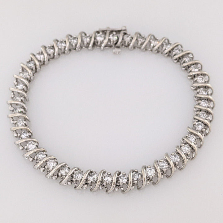 10K WHITE 4.00CTW I2 G DIAMOND ROUND (40) ESTATE BRACELET 14.0 GRAMS