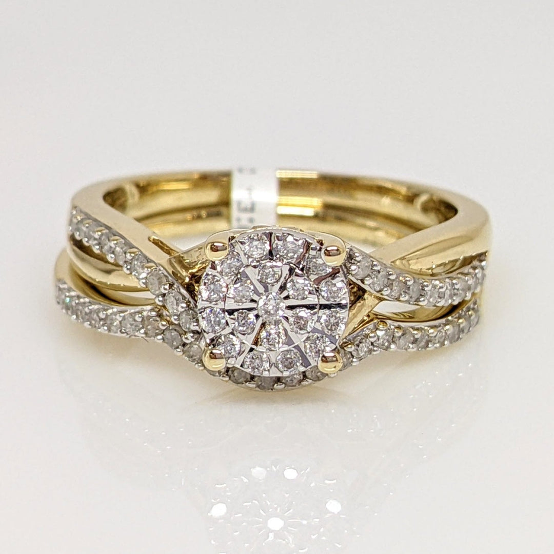 10K .33CTW DIAMOND ROUND ESTATE CLUSTER RING & BAND SET 4.3 GRAMS