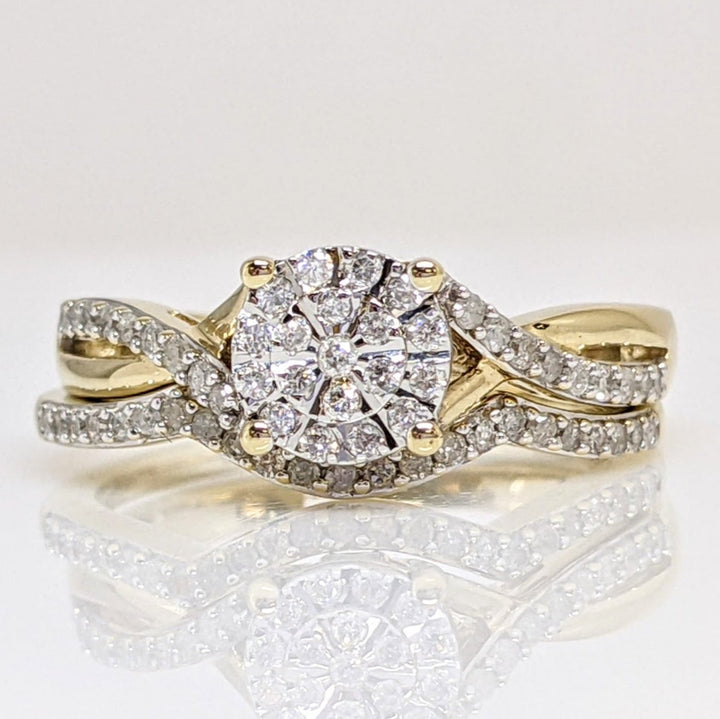 10K .33CTW DIAMOND ROUND ESTATE CLUSTER RING & BAND SET 4.3 GRAMS