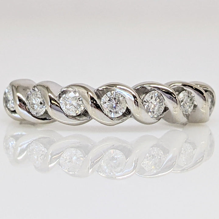 10K WHITE .21CTW I2 I DIAMOND ROUND (7) SWIRL ESTATE BAND 1.9 GRAMS