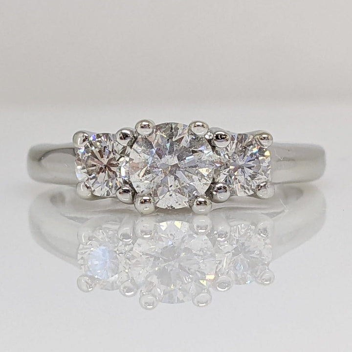 14K WHITE .90CTW I1-I2 I-K DIAMOND ROUND (3) ESTATE TRINITY RING 4.0 GRAMS