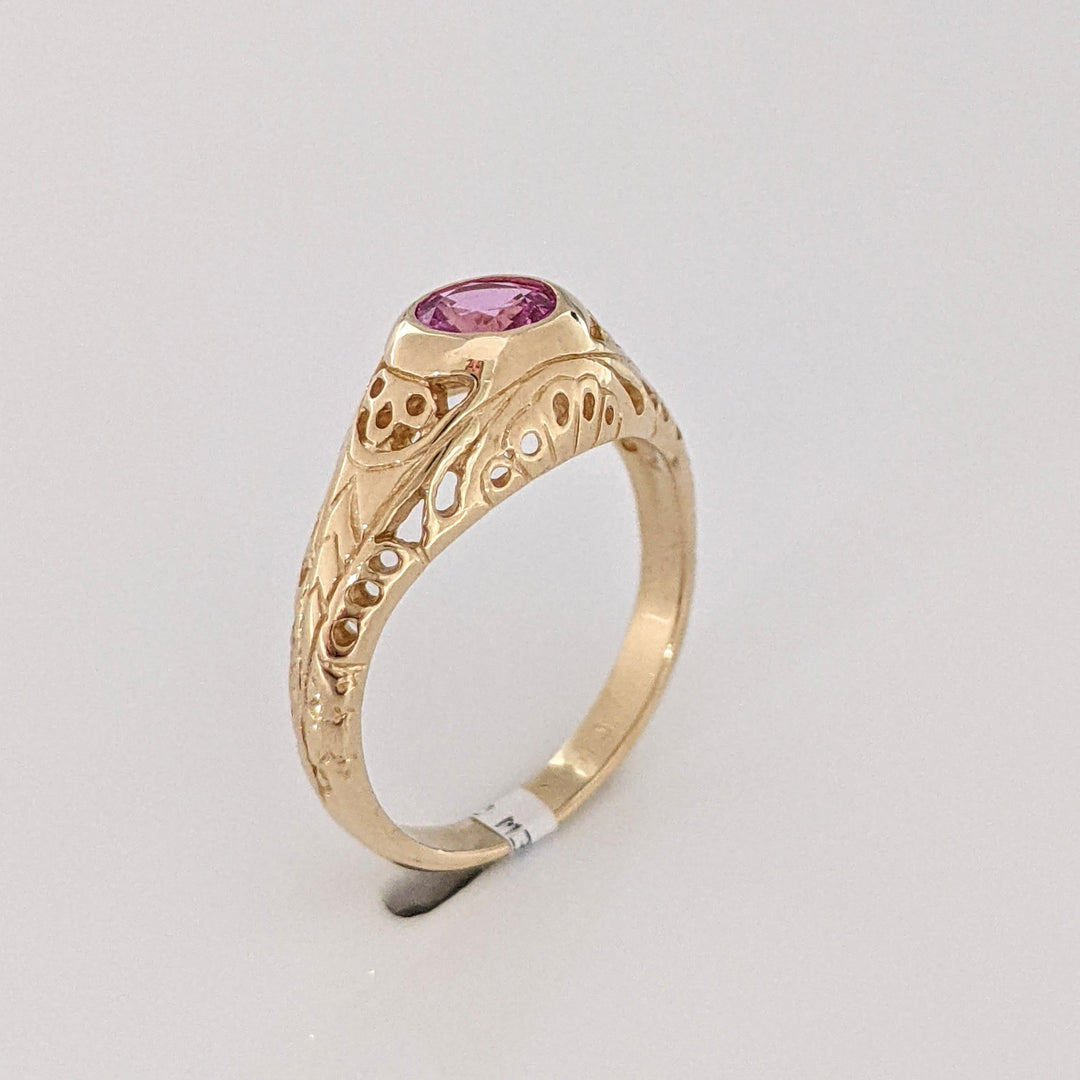 14K PINK SAPPHIRE ROUND 5MM BEZEL SET ANTIQUE ESTATE RING 3.0 GRAMS