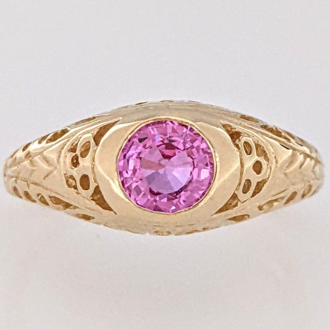 14K PINK SAPPHIRE ROUND 5MM BEZEL SET ANTIQUE ESTATE RING 3.0 GRAMS