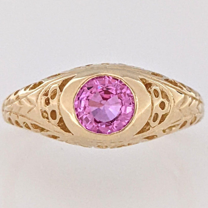 14K PINK SAPPHIRE ROUND 5MM BEZEL SET ANTIQUE ESTATE RING 3.0 GRAMS