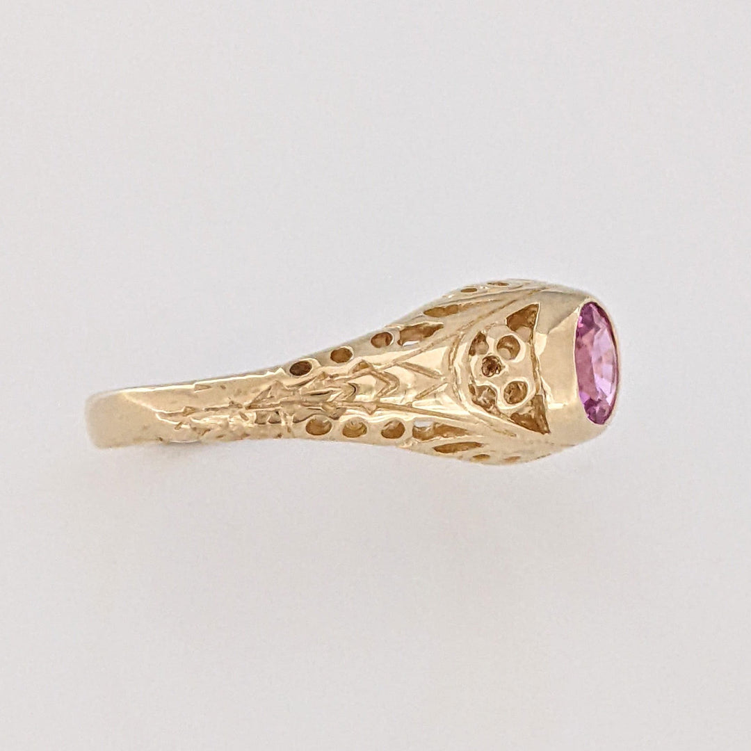 14K PINK SAPPHIRE ROUND 5MM BEZEL SET ANTIQUE ESTATE RING 3.0 GRAMS