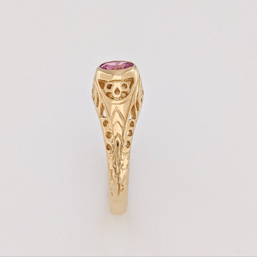 14K PINK SAPPHIRE ROUND 5MM BEZEL SET ANTIQUE ESTATE RING 3.0 GRAMS