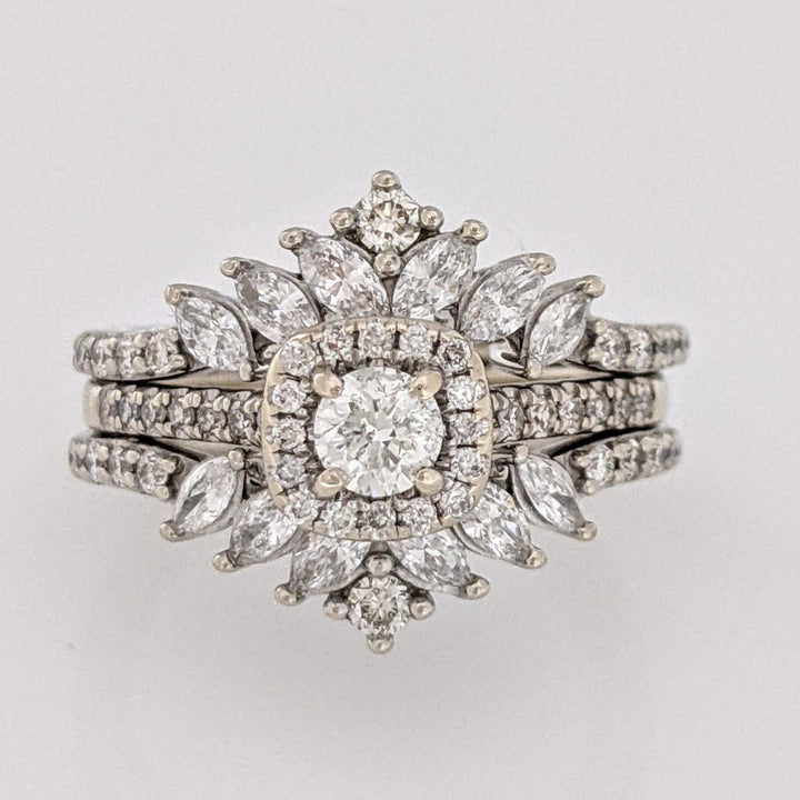 14K/ 10K WHITE 1.30 CARAT TOTAL WEIGHT SI2 I DIAMOND ROUND (53) MARQUISE (12) ESTATE RING 6.6 GRAMS