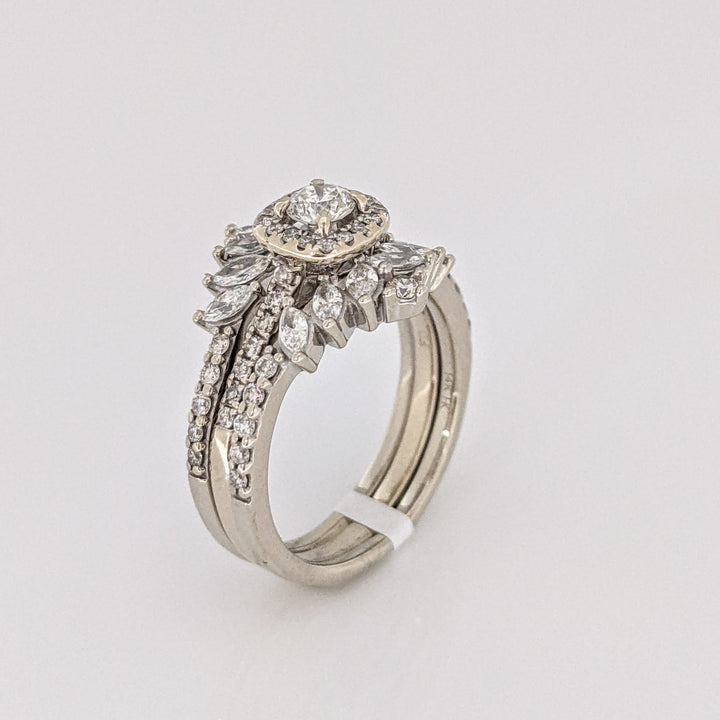 14K/ 10K WHITE 1.30CTW SI2 I DIAMOND ROUND (53) MARQUISE (12) ESTATE RING 6.6 GRAMS