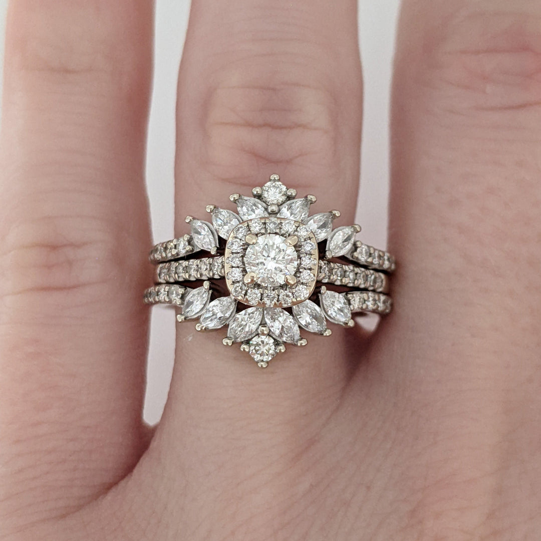 14K/ 10K WHITE 1.30CTW SI2 I DIAMOND ROUND (53) MARQUISE (12) ESTATE RING 6.6 GRAMS