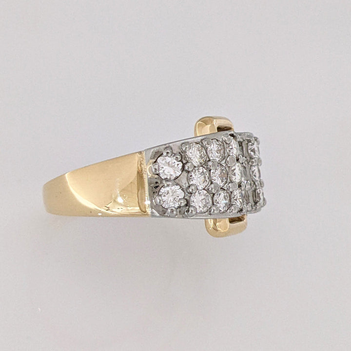 14K TWO- TONE 1.25 CARAT TOTAL WEIGHT SI1 H DIAMOND ROUND (25) 3-ROW ESTATE RING 7.3 GRAMS