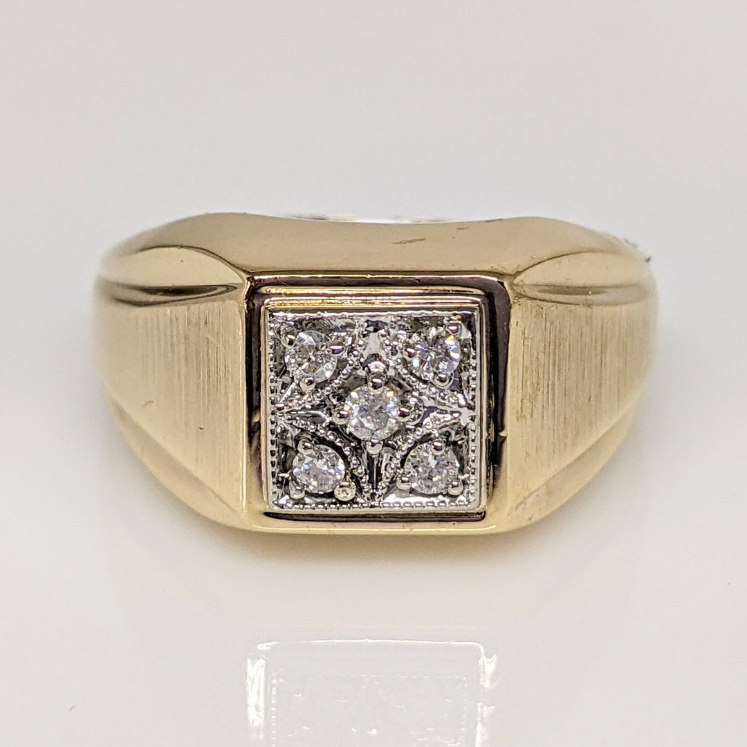 10K DIAMOND ROUND (5) SQUARE TOP ESTATE RING 5.2 GRAMS