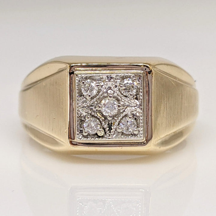 10K DIAMOND ROUND (5) SQUARE TOP ESTATE RING 5.2 GRAMS