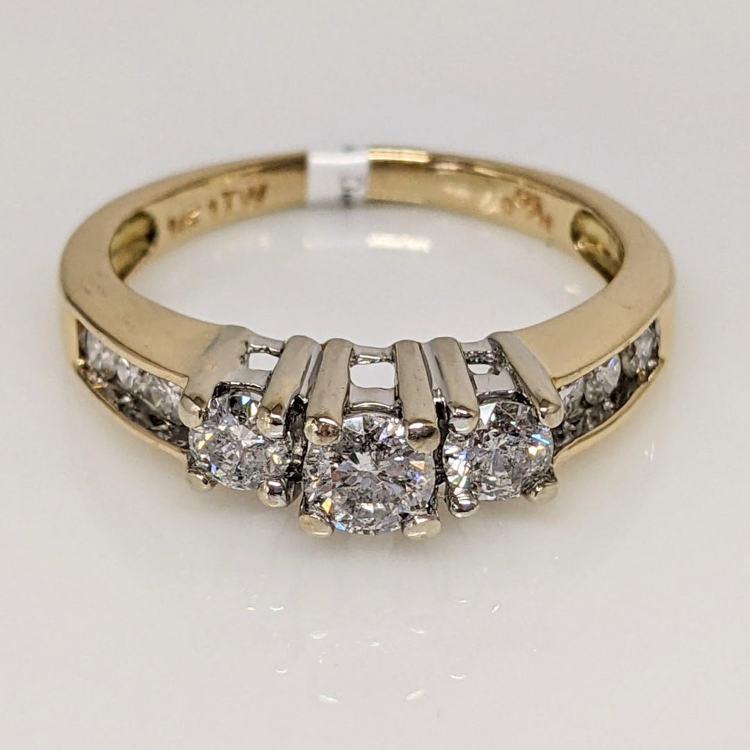 14K .86CTW I1 I DIAMOND ROUND (9) ESTATE TRINITY RING 4.4 GRAMS