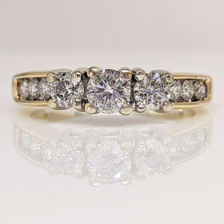 14K .86CTW I1 I DIAMOND ROUND (9) ESTATE TRINITY RING 4.4 GRAMS