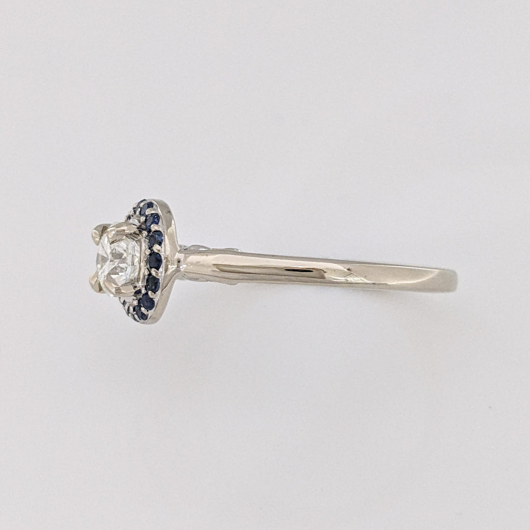 14K WHITE .71CT SI1 H DIAMOND ROUND WITH (16) ROUND SAPPHIRE HALO ESTATE RING 3.6 GRAMS