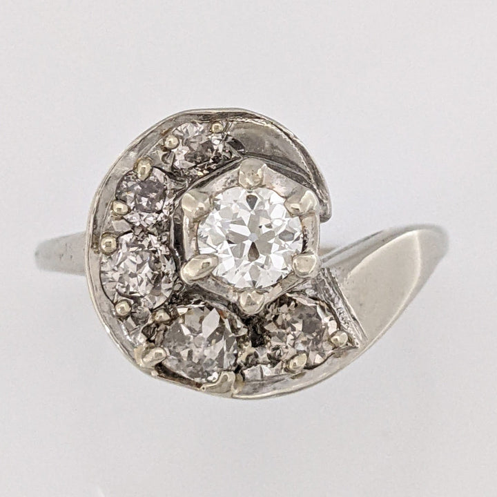 14K WHITE 1.22 CARAT TOTAL WEIGHT SI1 K DIAMOND ROUND (6) SWIRL TOP ESTATE RING 5.7 GRAMS