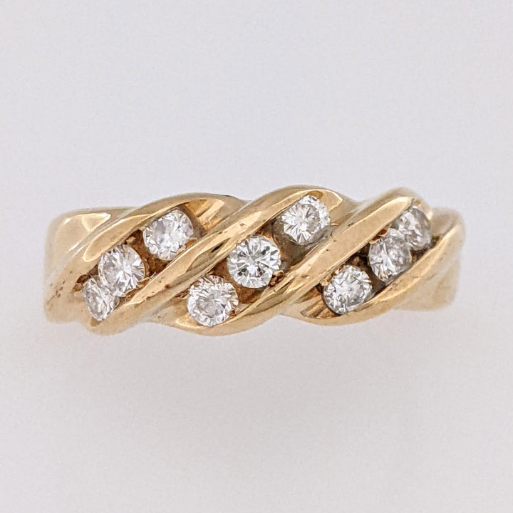 14K .40CTW I1 H DIAMOND ROUND (9) CHANNEL SET SWIRL ESTATE BAND 3.6 GRAMS