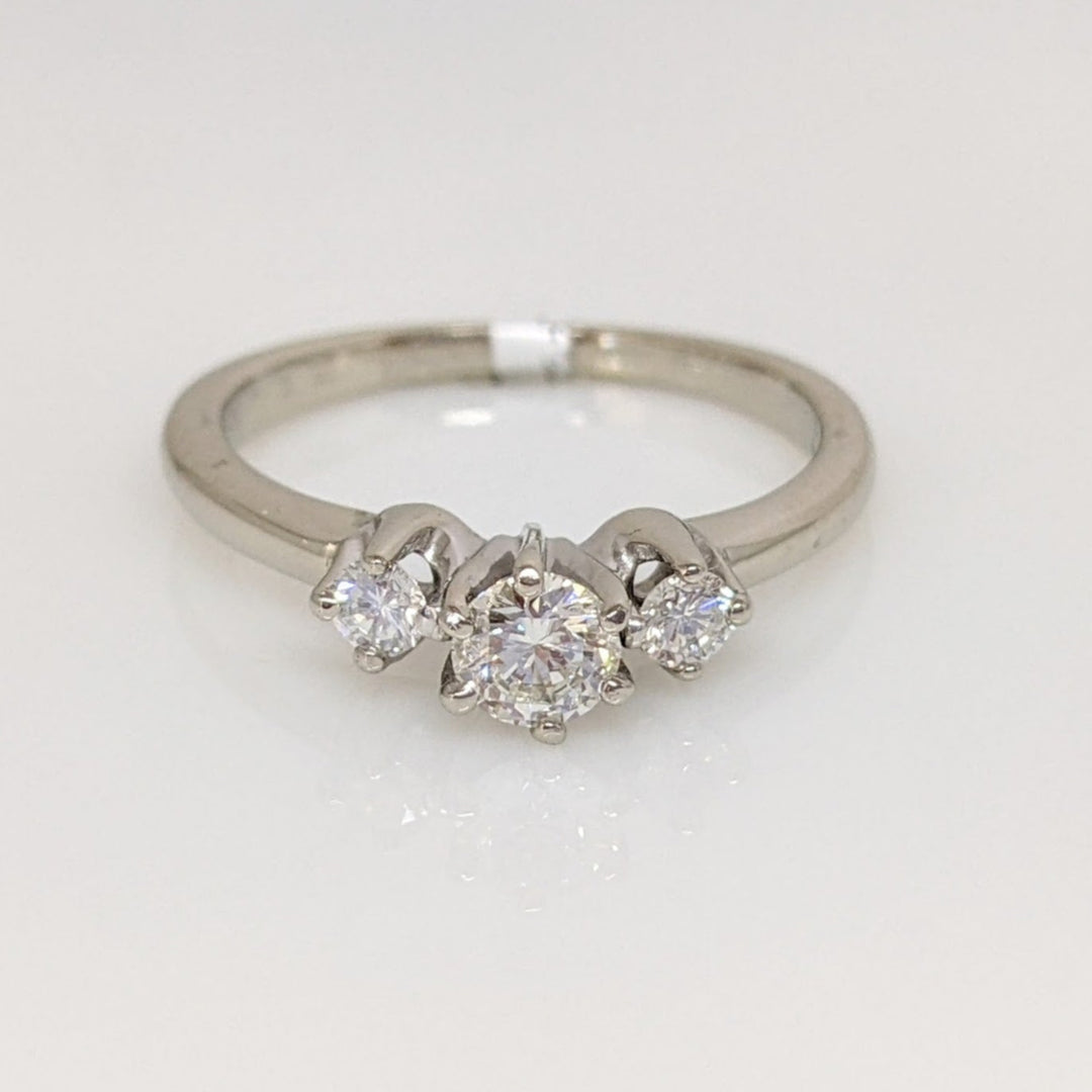 14K WHITE .47 CARAT TOTAL WEIGHT I1 H DIAMOND ROUND (3) TRINITY ESTATE RING 2.6 GRAMS