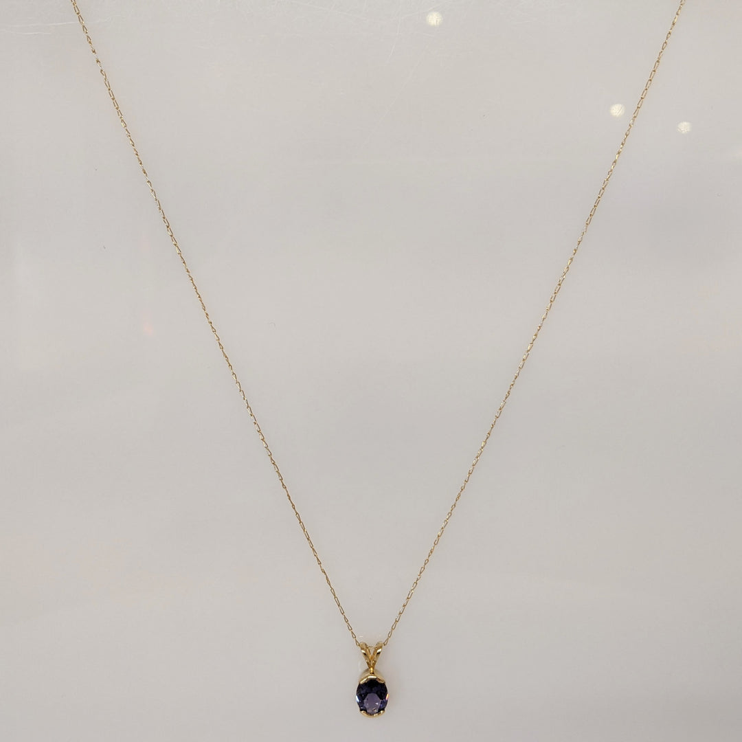 14K IOLITE OVAL 6X8 HALF- BEZEL ESTATE PENDANT & CHAIN 1.4 GRAMS