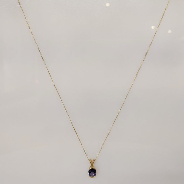 14K IOLITE OVAL 6X8 HALF- BEZEL ESTATE PENDANT & CHAIN 1.4 GRAMS